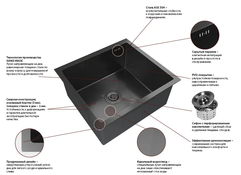 Мойка для кухни GranFest METAL 5344 5344 PVD графит