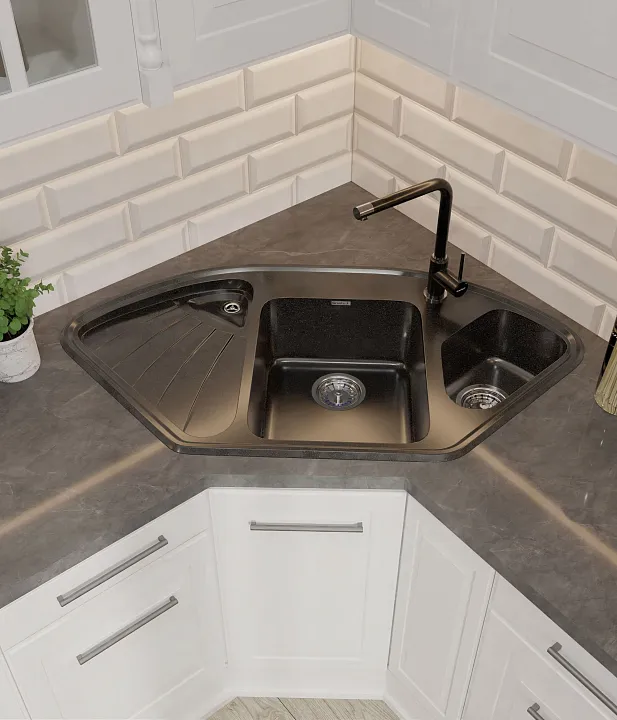 Мойка для кухни GranFest Композит  CORNER 1040E C-1040E черный