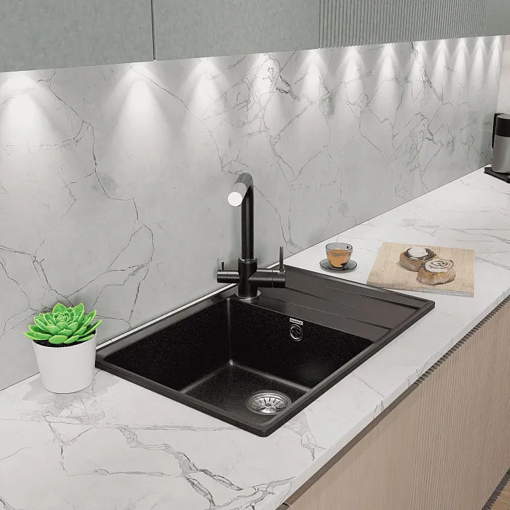 Мойка для кухни GranFest Композит  LEVEL 760L LV-760L черный Мойка для кухни GranFest Композит  LEVEL 760L LV-760L черный